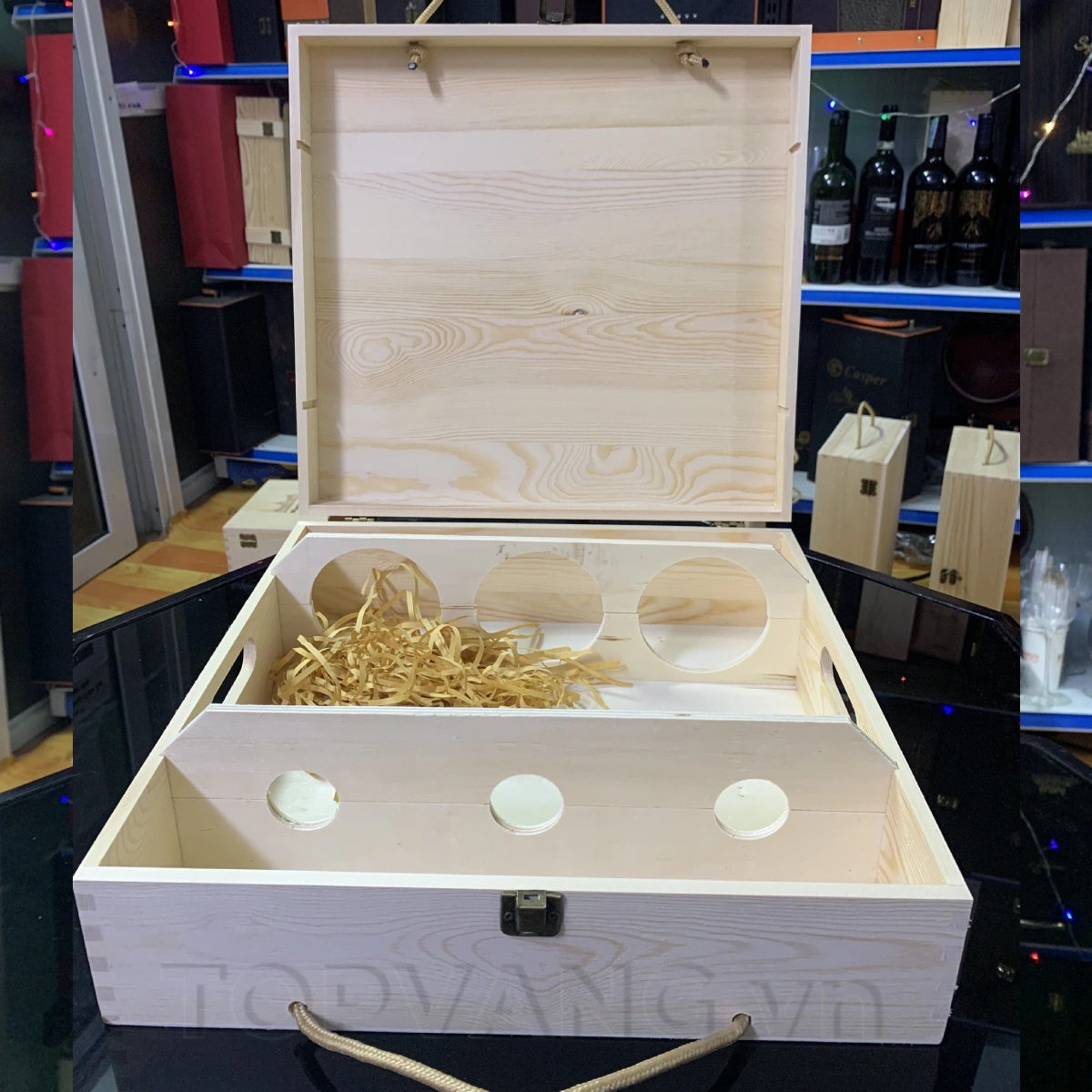 Hộp Gỗ Đựng Rượu Vang 3 Chai Nguyên Khối Topvang.vn 7 Hop Go Dung Ruou Vang 3 Chai Nguyen Khoi Topvang.vn 7