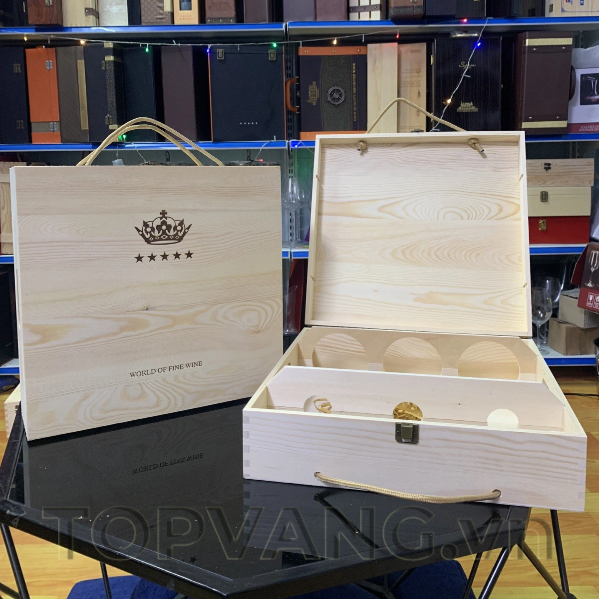 Hộp Gỗ Đựng Rượu Vang 3 Chai Nguyên Khối Topvang.vn 8 Hop Go Dung Ruou Vang 3 Chai Nguyen Khoi Topvang.vn 8