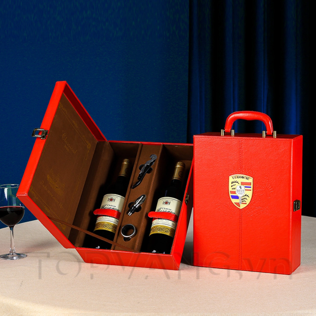 Hộp Rượu Da Đôi Best Wine Màu Đỏ Topvang.vn Hop Ruou Da Doi Best Wine Mau Do Topvang.vn